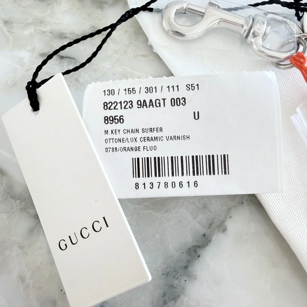 Gucci Orange Surfer Keychain Ceramic‎ Varnish Ottone Silver Hardware 822123